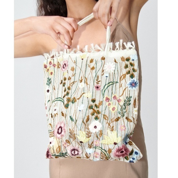 Zara Handbags - Zara Tulle Floral Embroidery Tote Bag